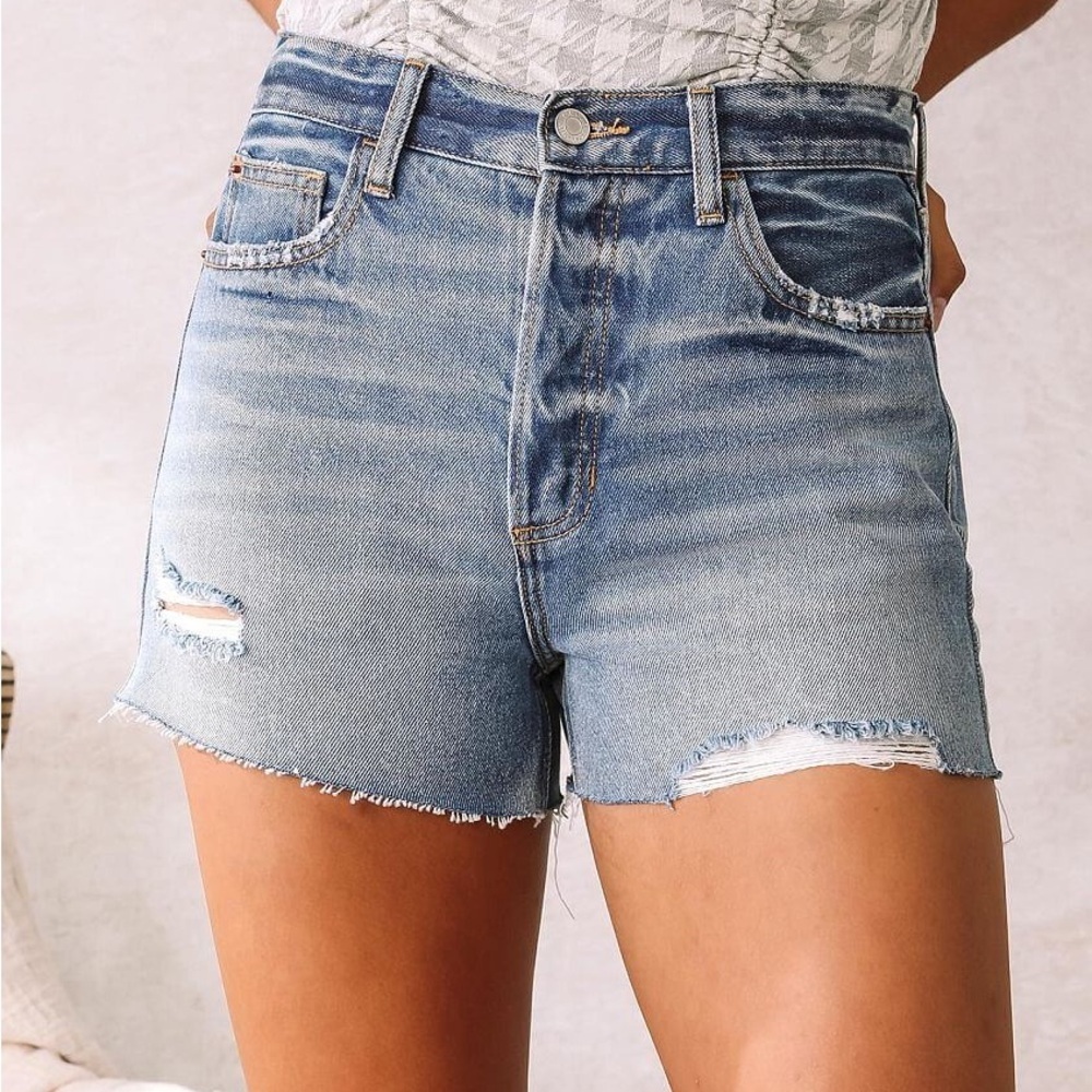 Cello Light Blue High-Rise Distressed Denim Shorts Sz M (B5)